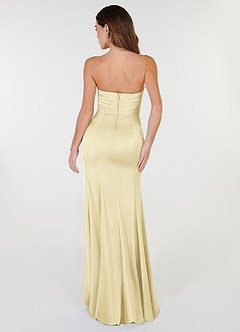 Azazie Yola Vestidos de damas de honor Vestido de Sorbete De Limón de Satén Elástico de Corte Recto Convertible con Cuello en V Plisado image5