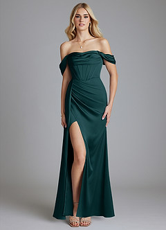 Azazie Amyra Bridesmaid Dresses Pine Mermaid Off the Shoulder Stretch Satin Convertible Dress image9
