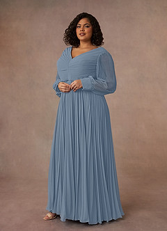 Azazie Zina Mother of the Bride Dresses Dusty Blue A-Line Pleated Chiffon Dress image9