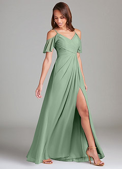 Azazie Dakota Bridesmaid Dresses Matcha A-Line Off the Shoulder Mesh Dress image3