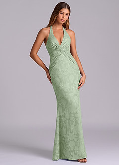 Azazie Valerie 신부 들러리 드레스 인어 주름진 플로럴 번아웃 바닥 길이 드레스 image5