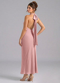 Azazie Velli At-home Try On Dresses Dusty Rose Mermaid High Neck Chiffon Dress image6