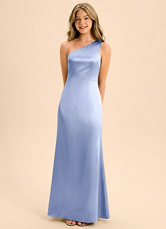 Azazie Eulalie Junior Jurk van Stretch Satijn met Zeemeermin Boog Ijs image4