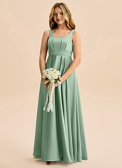 Azazie Gabby Junior Jurk van Stretch Satijn met A-Lijn Geplooid Agave image3