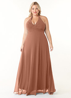 Azazie Tessie Bridesmaid Dresses Bronzer A-Line V-Neck Pleated Chiffon Dress image6