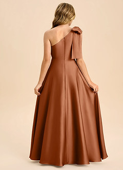 Azazie Penguin Junior A라인 절하다 스트레치 새틴 플로어 길이 주니어 신부 들러리 드레스 image2