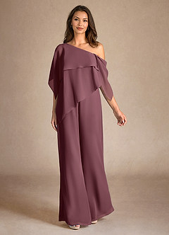 Azazie Halima Abiti per la Madre della Sposa Abito Tuta Pantaloni in Chiffon Spacco Laterale Sangria image4