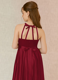Azazie Arianthe Junior Burgundy A-Line with Pockets Matte Satin Dress image7
