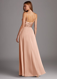 Azazie Jenna Bridesmaid Dresses Rose Gold A-Line Pleated Stretch Satin Dress image4
