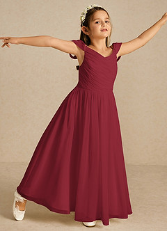 Azazie Chelle Flower Girl Dresses Pomegranate A-Line Pleated Chiffon Dress image4