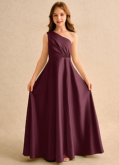 Azazie Puddles Girls Formal Sukienki dla dziewczynek sypiących kwiaty Linia A Jedno ramię Matowy satynowy Długość podłogi Sukienka image5