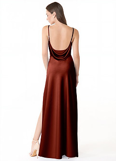 Azazie Alaija Bridesmaid Dresses Terracotta Mermaid Side Slit Stretch Satin Dress image4