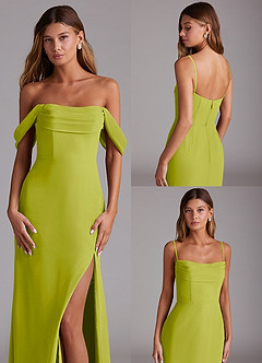 Azazie Saige Vestidos de damas de honor Vestido de Hierba De Limón de Gasa de Corte en A Convertible con Vestidos sin tirantes image10