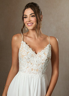 Azazie Gala Hochzeitskleider A-Linie Spitze Chiffon Kleid Diamantweiß Champagner image3