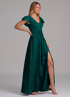 Azazie Omari Jurken voor bruidsmeisjes Jurk van Bloemen Burn-out met A-Lijn Geplooid Pijnboom image6