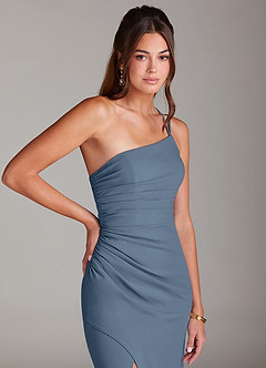 Azazie Eren Bridesmaid Dresses Twilight Sheath One Shoulder Stretch Crepe Dress image6