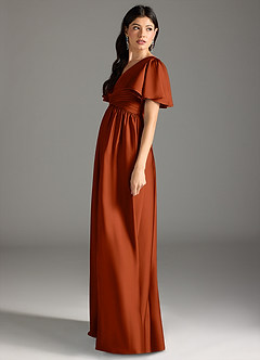 Azazie Verna Gravid brudtärna klänningar Klänning A-Line Ruched Golvlängd Stretch Satin image7