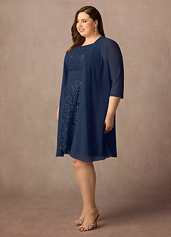 Azazie Beth Mother of the Bride Dresses Dark Navy A-Line Scoop Sequins Chiffon Dress image4