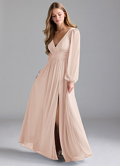 Azazie Norah Robes de demoiselle d'honneur Robe Trapèze en Maille Rose Pâle image1