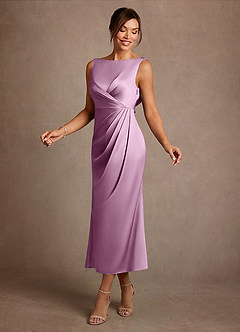 Azazie Mazhe 신부의 어머니 드레스 A라인 주름진 스트레치 새틴 티 길이 드레스 image3