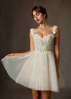 Azazie Sorel Hochzeitskleider Ballkleid Schulterfrei Spitze Kleid Diamantweiß Nude image4