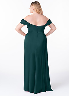 Azazie Amyra Bridesmaid Dresses Pine Sheath Off the Shoulder Stretch Satin Convertible Dress image12