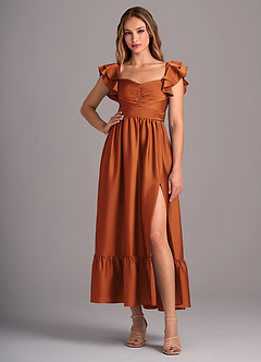Azazie Anaya Bridesmaid Dresses Cinnamon A-Line Sweetheart Neckline Stretch Satin Convertible Dress image5