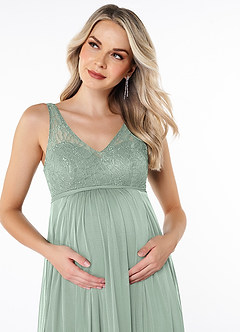 Azazie Andrea Maternity Bridesmaid Dresses A-Line Pleated Lace Floor-Length Dress image5