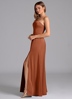 Azazie Trina Final Sale Cedar Rose A-Line One Shoulder Stretch Satin Dress image5