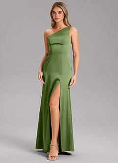 Azazie Feby Brautjungfernkleider A-Linie One-Shoulder Stretch-Satin Kleid Wacholder image6