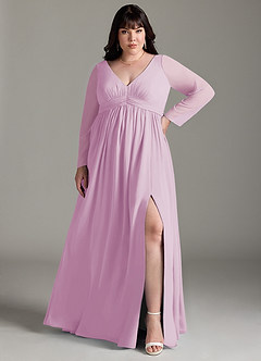 Azazie Teton Brautjungfernkleider für Schwangere A-Linie Langarm Chiffon Bodenlänge Kleid image7
