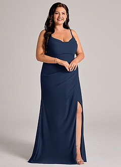 Azazie Deandra Bridesmaid Dresses Dark Navy Mermaid Pleated Chiffon Dress image10