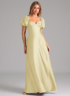 Azazie Fatima 신부 들러리 드레스 A라인 스윗하트 네크라인 스트레치 새틴 바닥 길이 드레스 image1