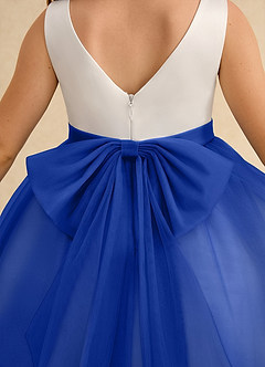 Azazie Rene Flower Girl Dresses Ivory Royal Blue A-Line Bow Tulle Dress image7