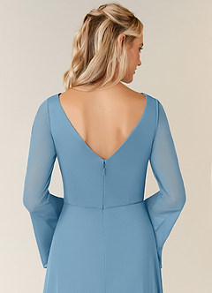 Azazie Teraso Mother of the Bride Dresses Steel Blue A-Line Pleated Mesh Dress image13