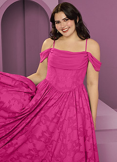 Barbie ♥ Azazie Bridesmaid Dresses Barbie Pink A-Line Off the Shoulder Floral Burnout Convertible Dress image9