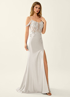 Roxane White Lace Corset Lace Up Back Mermaid High Slit Prom Dress image3