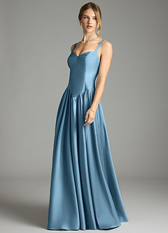 Azazie Evadina Suknie dla druhen Linia A Gorset Satyna elastyczna Do ziemi Sukienka image3