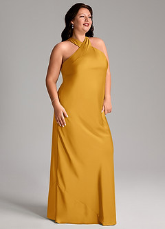 Azazie Doretta Bridesmaid Dresses Butterscotch Mermaid Pleated Stretch Satin Dress image8
