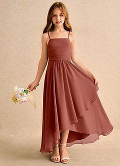 Azazie Twilight Dance Girls Formal Blumenmädchenkleider A-Linie Plissee Chiffon Kleid Rotbraun image1
