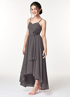 Azazie Catalina Junior Steel Grey A-Line Ruched Chiffon Dress image3
