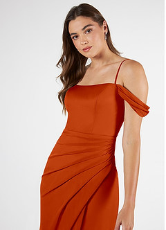 Azazie Kit Jurken voor bruidsmeisjes Jurk van Mesh met Zeemeermin Off the Shoulder Paprika image6