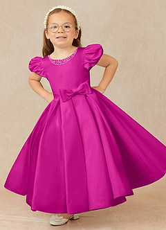 Azazie Jewel Flower Girl Dresses Fuchsia Ball-Gown Pleated Matte Satin Dress image1