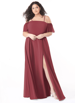 Azazie Sue Robes de demoiselle d'honneur Robe Trapèze Convertible en Mousseline de soie Épaule décolletée Merlot image6