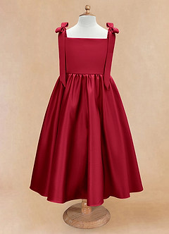Azazie Chelsie Flower Girl Dresses Scarlet A-Line Bow Matte Satin Dress image5