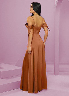 Barbie ♥ Azazie Bridesmaid Dresses Copper A-Line Off the Shoulder Stretch Satin Dress image9