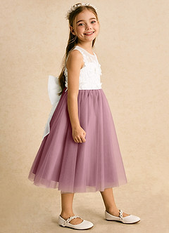 Azazie Lina Flower Girl Dresses Ivory Vintage Mauve Ball-Gown Lace Dress image6