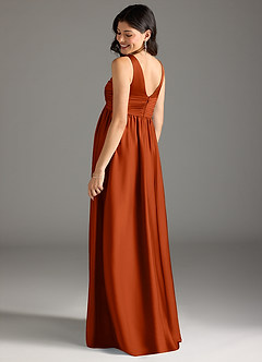 Azazie Yetta Maternity Bridesmaid Dresses A-Line Pleated Stretch Satin Floor-Length Dress image3
