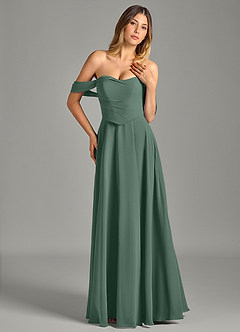 Azazie Chelsey Slutförsäljning Klä av A-Linje i Chiffong Av axeln Lemon Sorbet Konvertibel image4