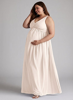 Azazie Yetta Maternity Bridesmaid Dresses A-Line V-Neck Gathered Chiffon Floor-Length Dress image10